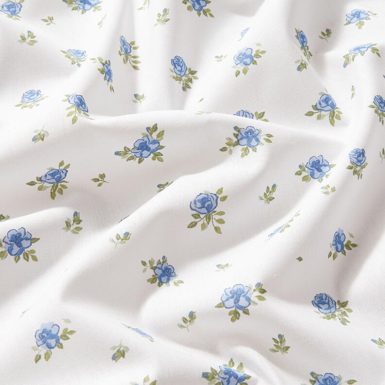 Popelina de algodão Rosas delicadas – azul claro/branco,  image number 2