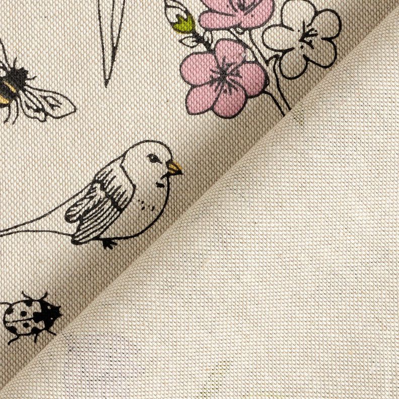 Tecido para decoração Meio linho Panamá Flores de primavera – natural/rosa,  image number 4