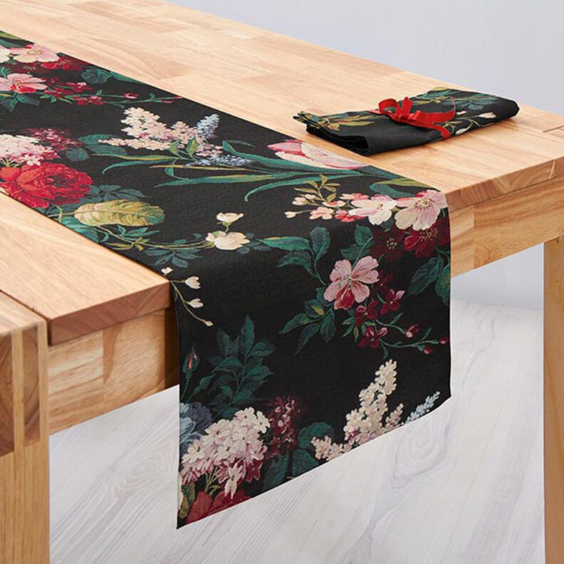 Tecido para decora&ccedil;&atilde;o Gobelina Bouquet de flores &ndash; preto/carmin,  image number 7