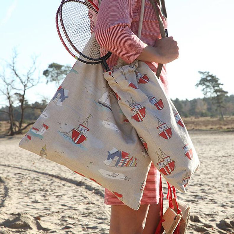 Tecido para decora&ccedil;&atilde;o Meio linho Panam&aacute; Barcos &ndash; azul/vermelho,  image number 6