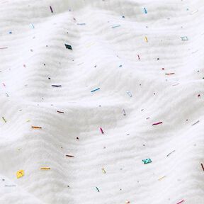 Musselina/ Tecido plissado duplo Traços de brilho arco-íris Estampado prateado – branco sujo, 