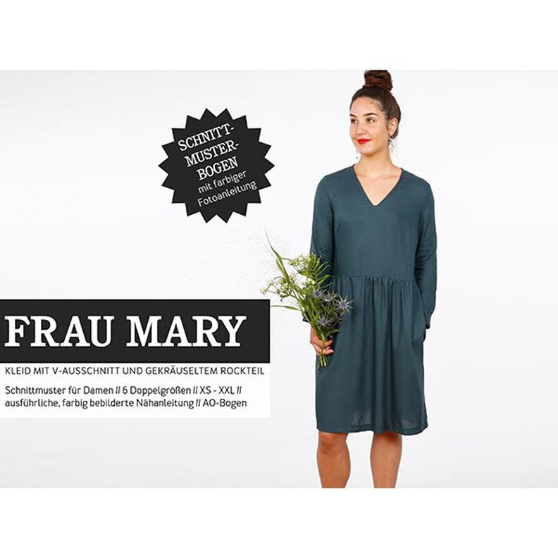 FRAU MARY - Vestido com decote em V e saia franzida, Studio Schnittreif  | XS -  XXL,  image number 1