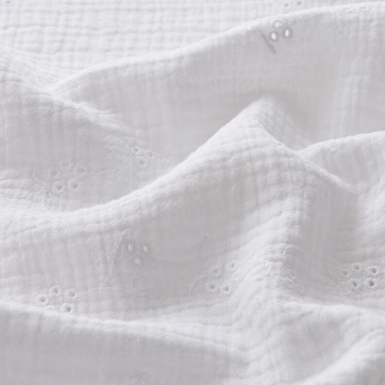 Musselina/ Tecido plissado duplo Bordado inglês Gavinhas florais – branco,  image number 2