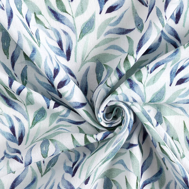 Musselina/ Tecido plissado duplo Folhas em aguarela Impressão Digital – branco sujo,  image number 3