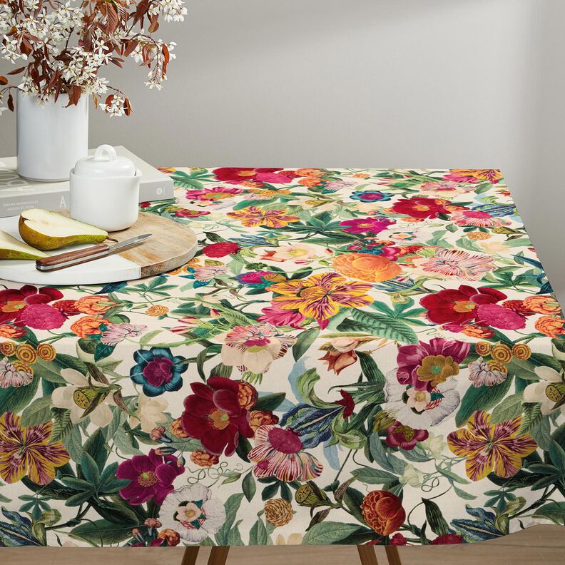 Tecido para decoração Meio linho Panamá Flores magníficas – natural/púrpura,  image number 8