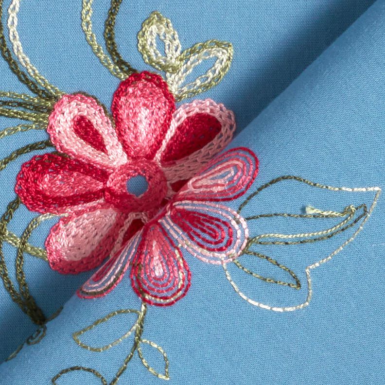 Popelina de algodão Bordado Ramos de flores – azul brilhante/baga,  image number 4