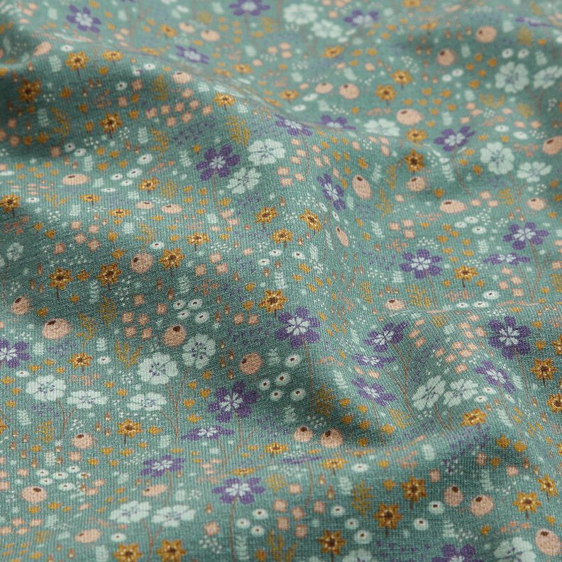 Jersey de algodão Prado de flores na floresta Impressão Digital – verde amarelado,  image number 2