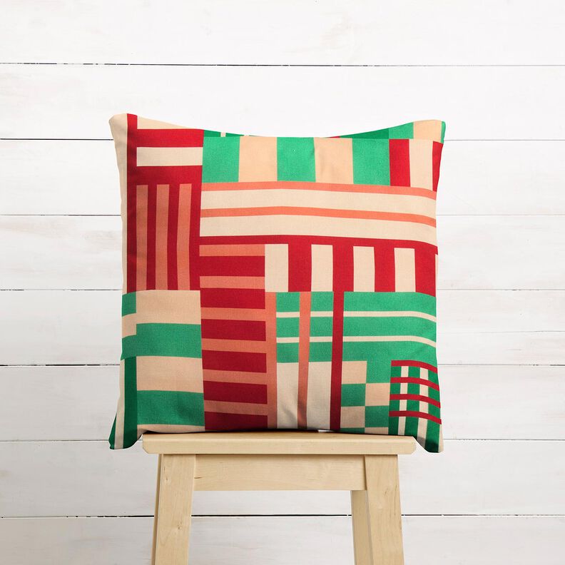 Tecido para decoração Meio linho Panamá Formas modernas – verde zimbro/vermelho escuro,  image number 10