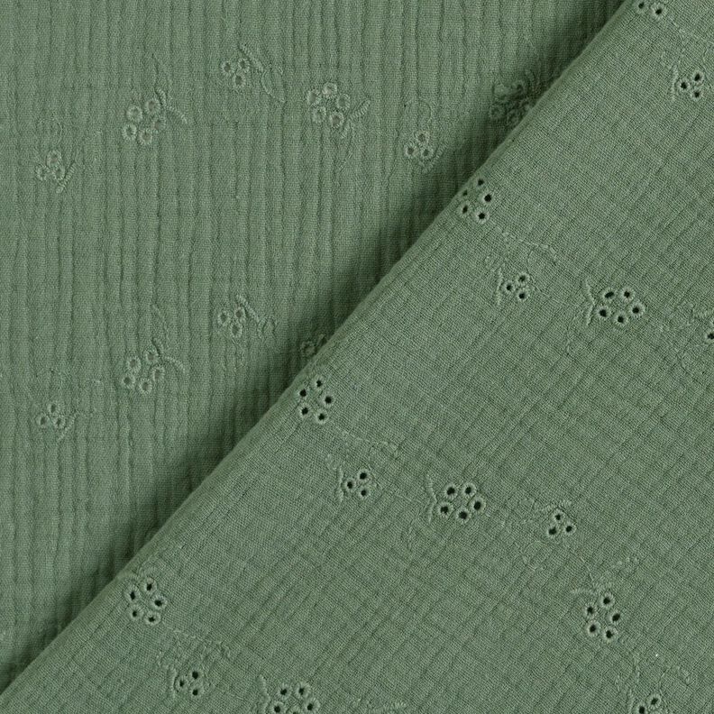 Musselina/ Tecido plissado duplo Bordado inglês Gavinhas florais – verde escuro,  image number 4