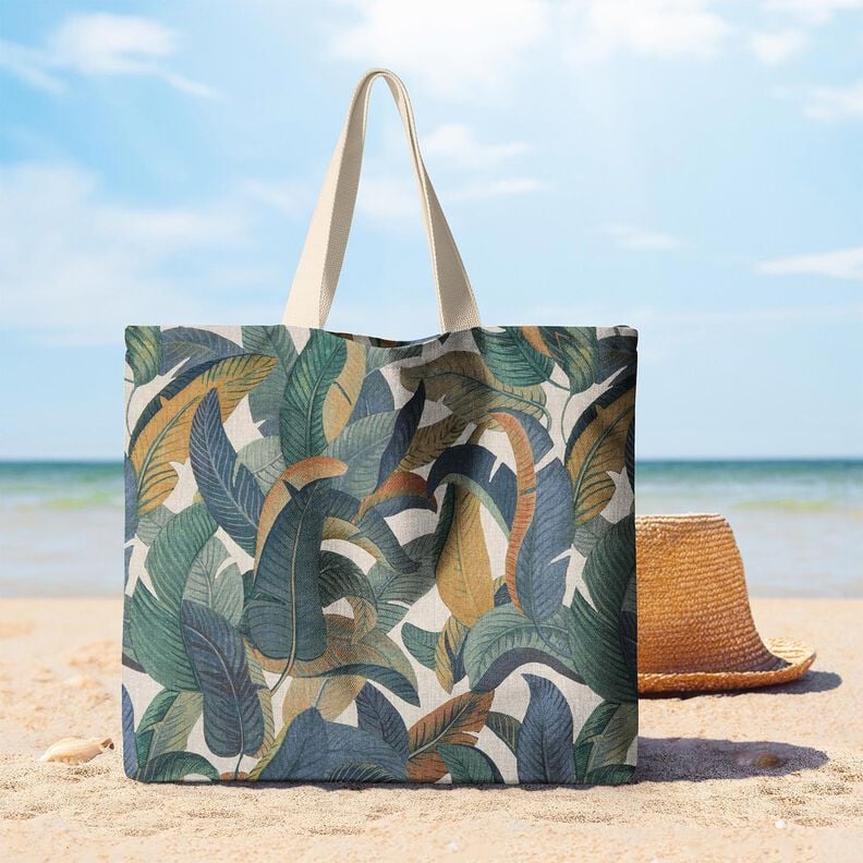 Tecido para decoração Meio linho Panamá Folhas de bananeira – cinza claro/taupe claro,  image number 8