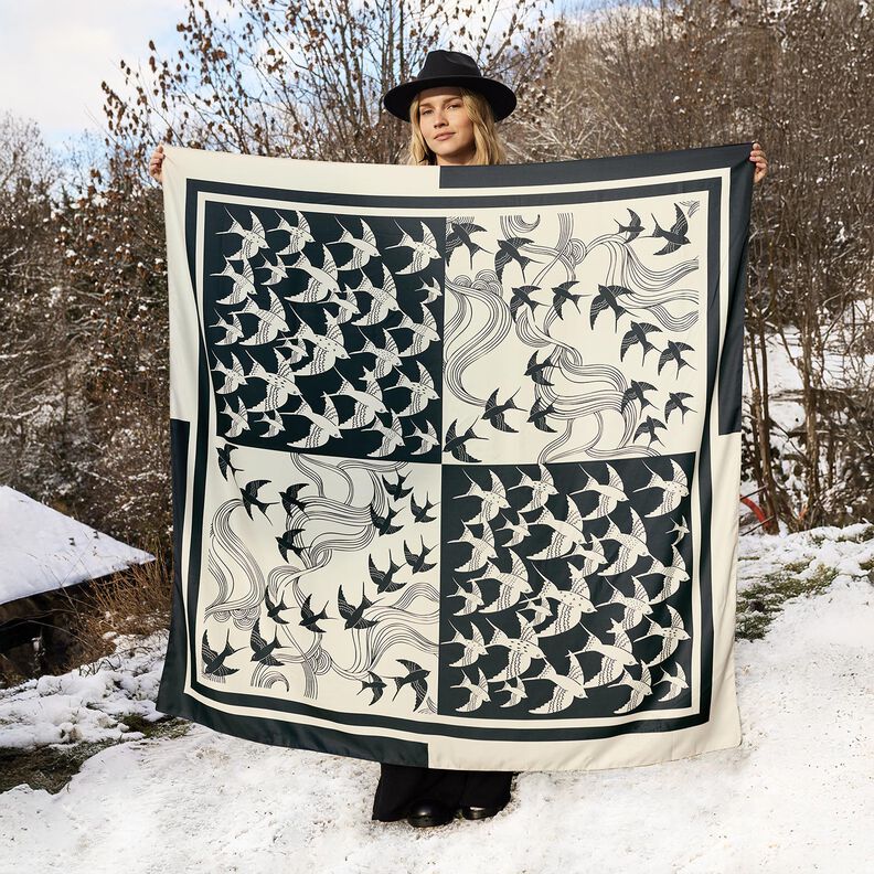 Painel de cetim Andorinhas | Katia Fabrics – antracite/creme,  image number 5