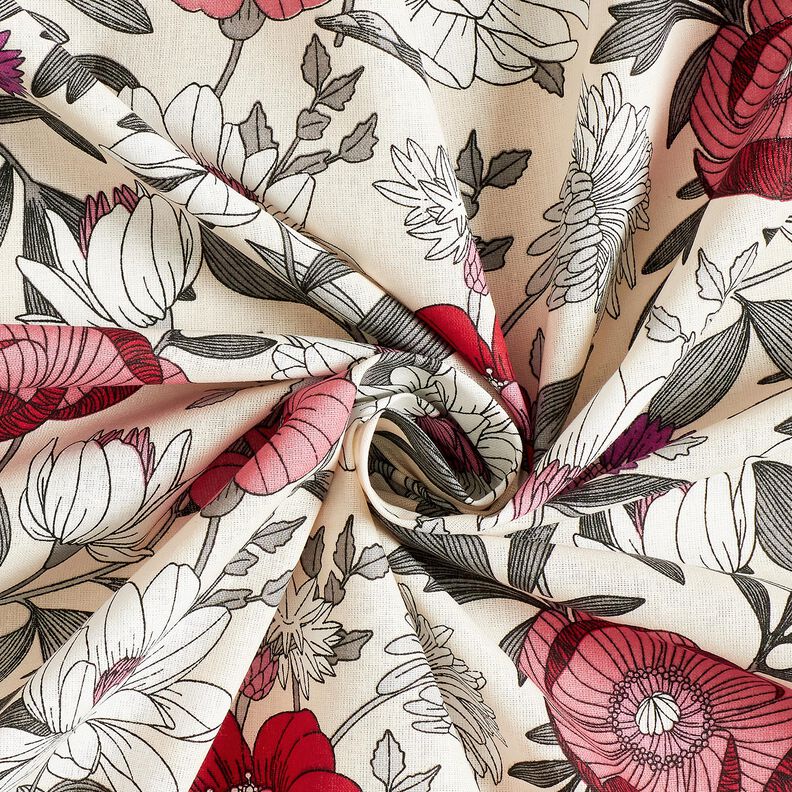 Tecido de algodão Cretone Flores coloridas – uva/natural,  image number 3