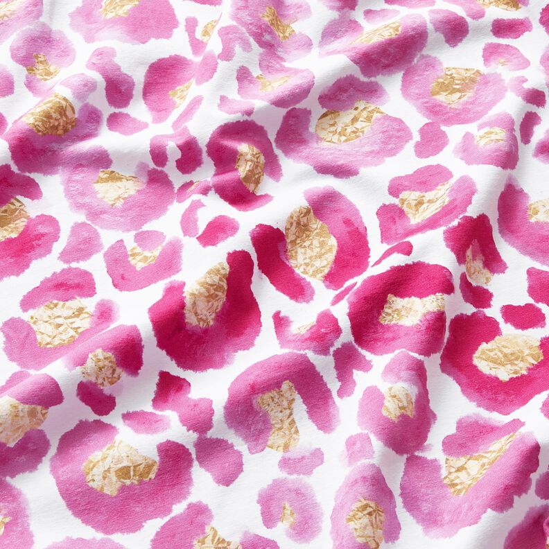 Jersey de algodão Leopardo com manchas douradas | Glitzerpüppi – branco/púrpura,  image number 2