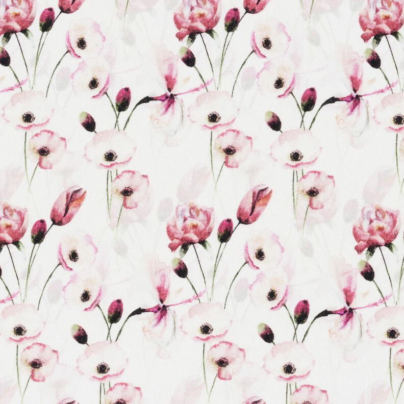 Jersey de algodão Prado de flores românticas Impressão Digital – marfim,  image number 1