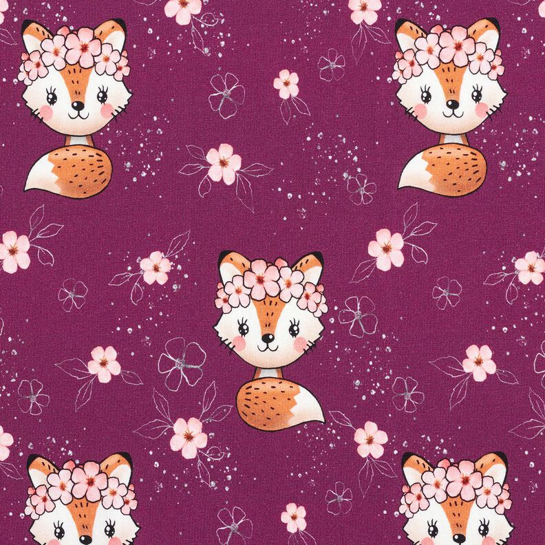Jersey de algodão Raposa com flores | Glitzerpüppi – uva/laranja-pêssego,  image number 1