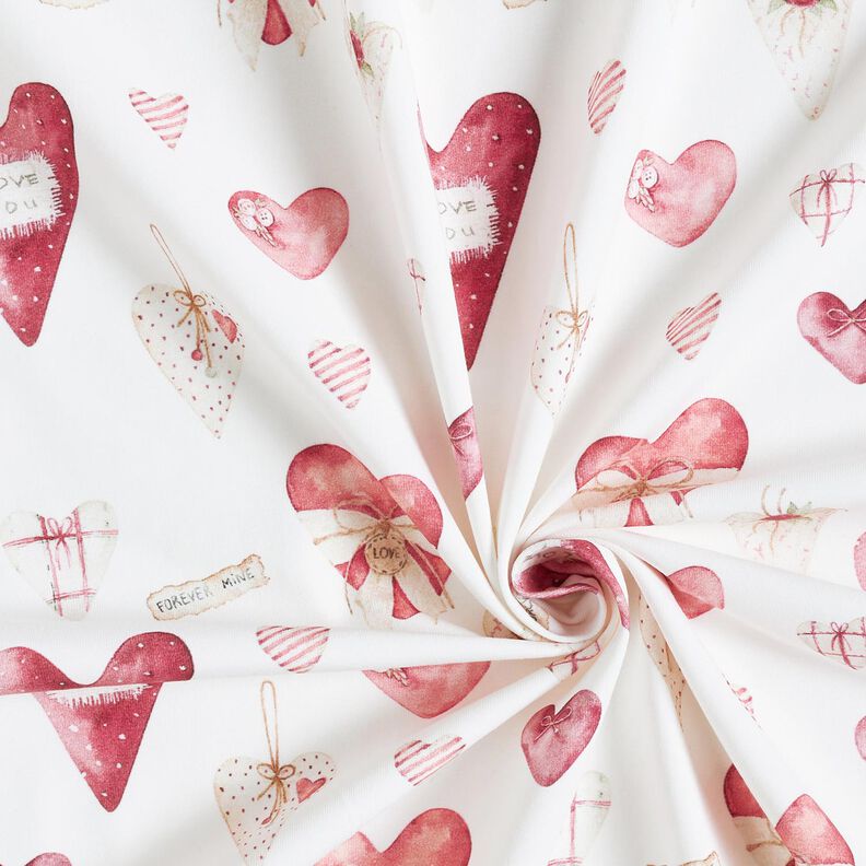 Jersey de algodão Corações de aguarela Impressão Digital – marfim/malva,  image number 3
