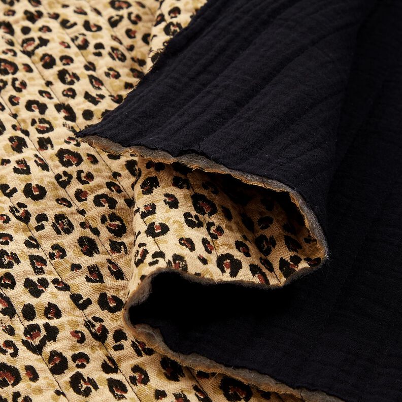Musselina Tecido acolchoado Estampado Leo – bege/preto,  image number 2