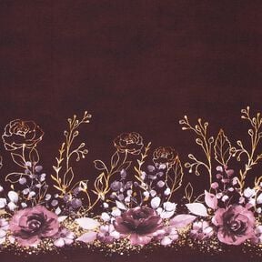 Jersey de algod&atilde;o Tecido com orla Flores com brilho dourado | Glitzerp&uuml;ppi &ndash; bord&ocirc;/vermelho violeta, 