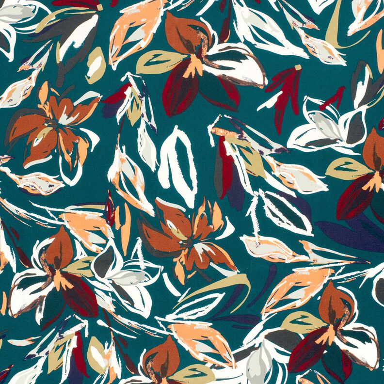 Jersey de viscose Flores modernas – azul petróleo/cobre,  image number 1