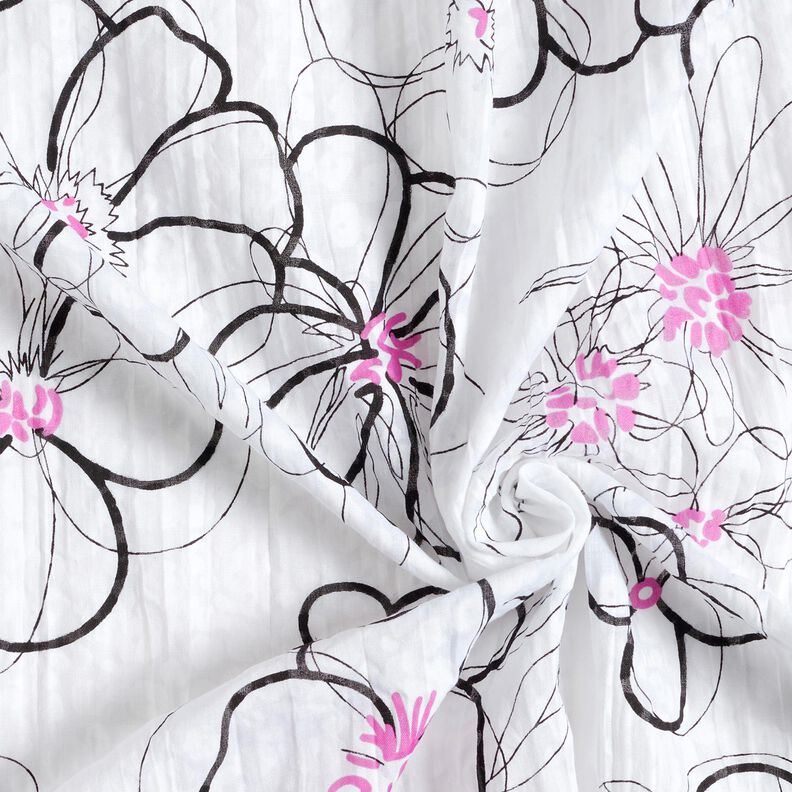 Voile canelado com flores e padrão Leo – branco/preto,  image number 3