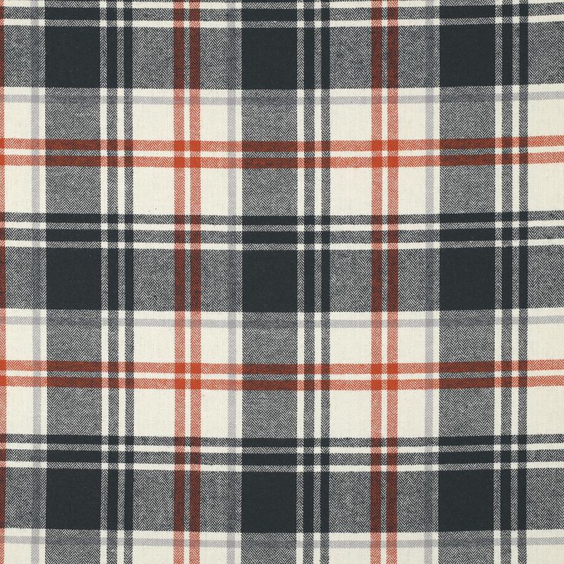 Flanela de algodão Xadrez com padrão espinha de peixe – preto azulado/creme,  image number 1