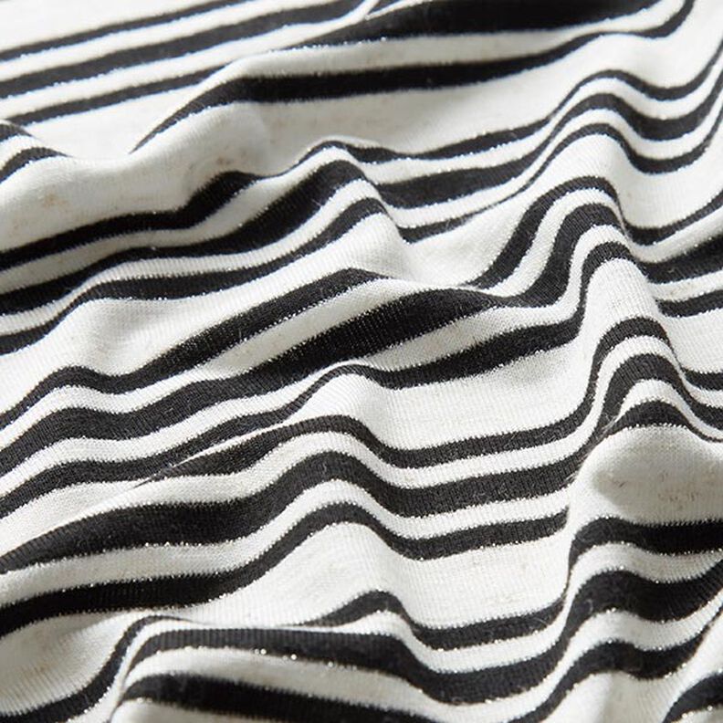 Jersey de viscose Riscas brilhantes irregulares – branco sujo/preto,  image number 2
