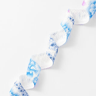 Fita com franjas Flores [30 mm] – branco/azul, 