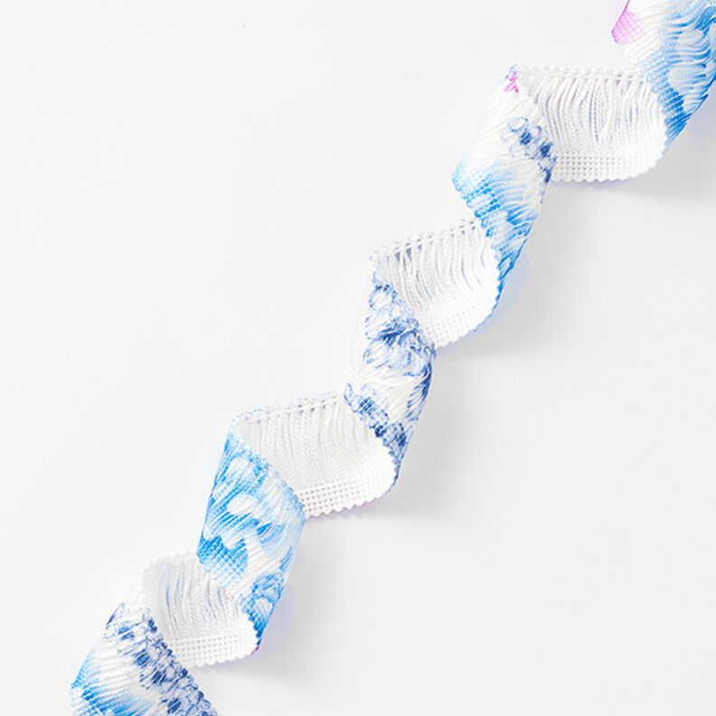 Fita com franjas Flores [30 mm] – branco/azul,  image number 1