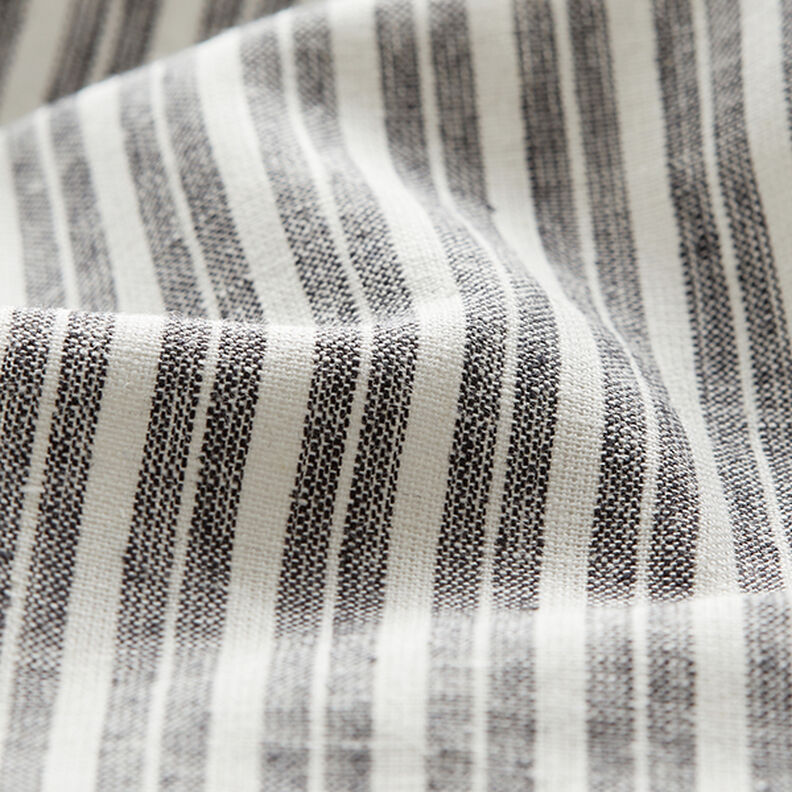 Mistura de linho e algodão Riscas largas – preto/branco sujo,  image number 2