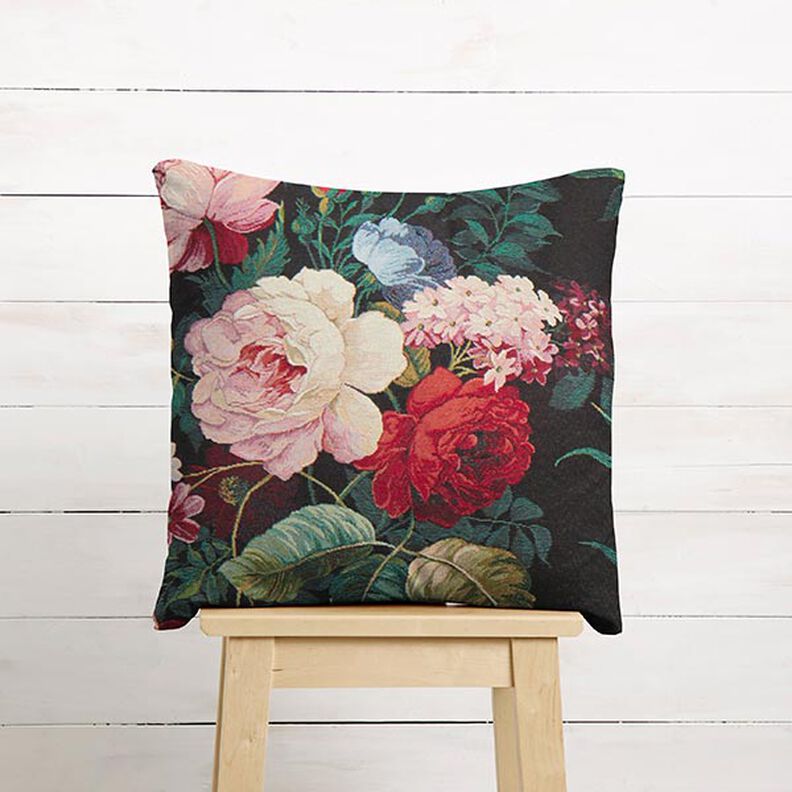 Tecido para decora&ccedil;&atilde;o Gobelina Bouquet de flores &ndash; preto/carmin,  image number 6