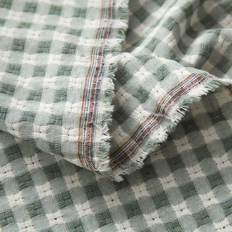 Tecido de algodão Textura xadrez – branco/verde amarelado,  image number 3