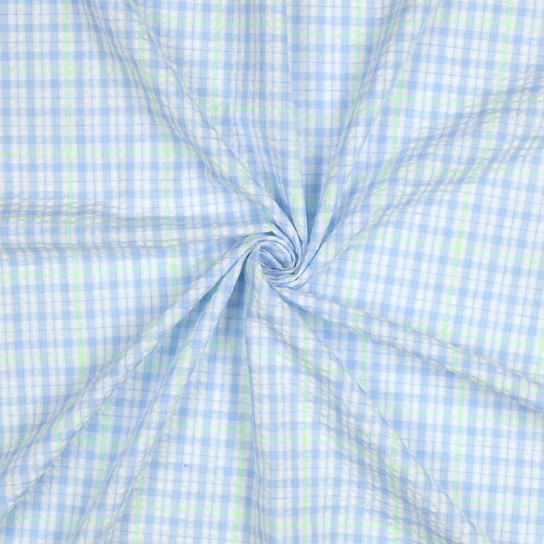 Anarruga Mistura de algodão Xadrez – azul claro/verde néon,  image number 3