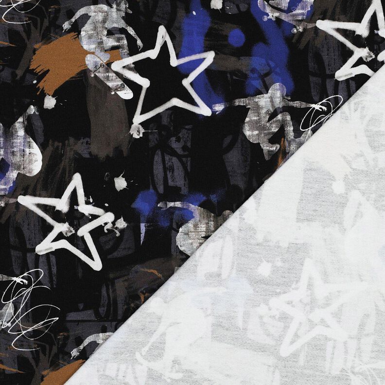 French Terry Sweat de verão Grafite de skate Impressão Digital | Poppy Fabrics – preto/índigo,  image number 4