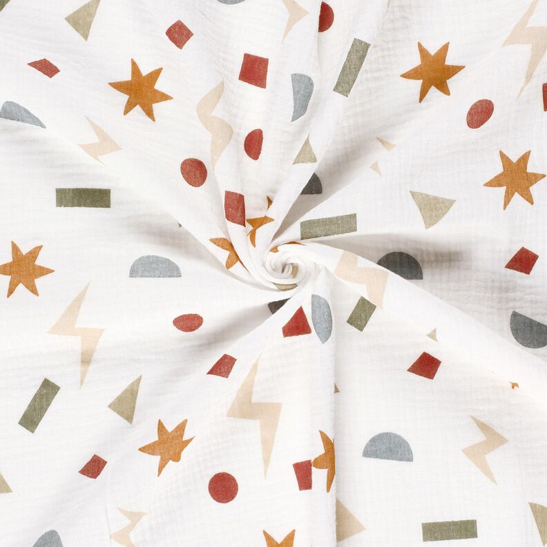 Musselina/ Tecido plissado duplo S&iacute;mbolos geom&eacute;tricos &ndash; marfim/cor de caramelo,  image number 3