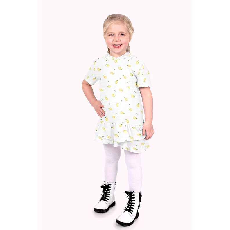 Musselina/ Tecido plissado duplo Aguarela Limões Impressão Digital – branco,  image number 5