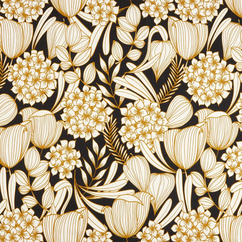 Cetim de algodão Flores tropicais – preto,  image number 1