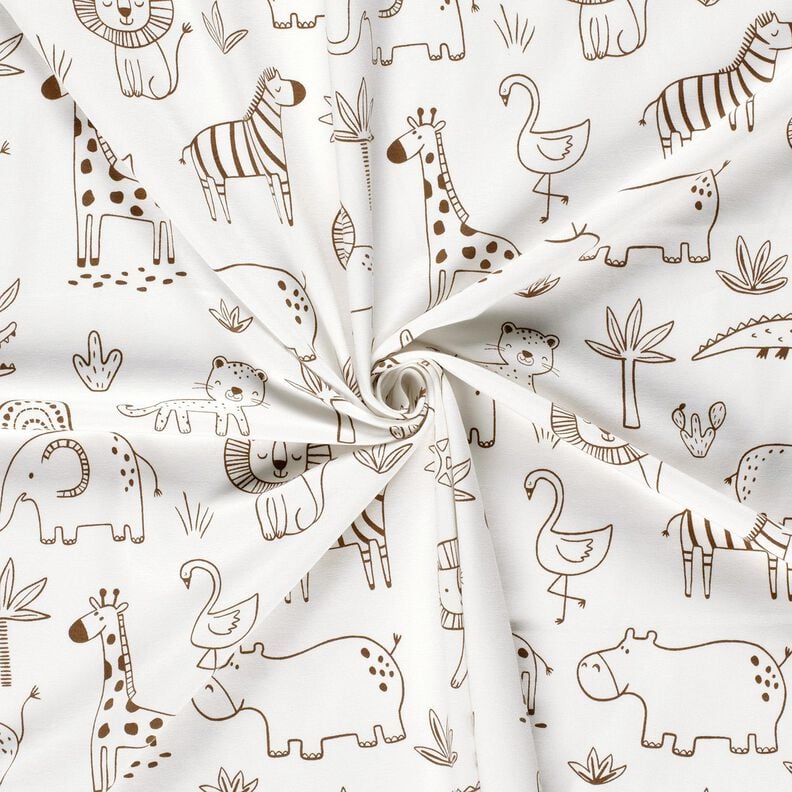 Jersey de algodão Animais da selva desenhados – marfim/cor de chocolate,  image number 3