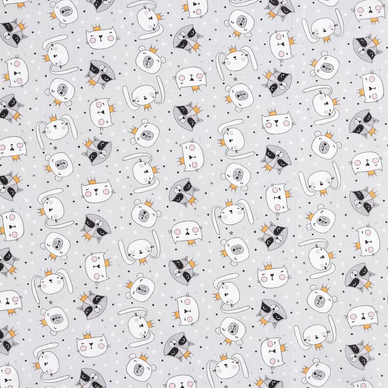 Popelina de algodão Animais com coroas – cinzento claro,  image number 1