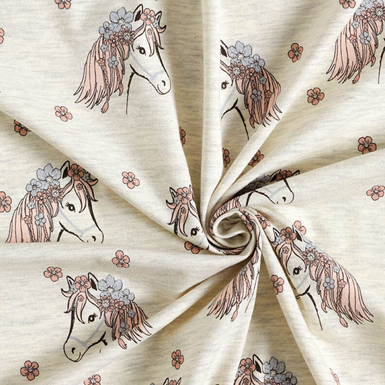 Jersey de algodão Brilho Cavalos e florzinhas – natural/prateado,  image number 3