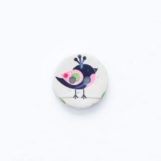 Botão com desenho de pássaro, 2 furos [ Ø 15 mm ] – branco sujo/preto, 