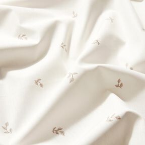 Popelina de algodão Ramos com folhas pequenos – branco/cinzento-névoa, 