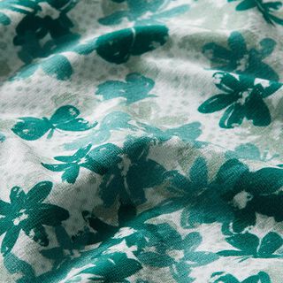 Jersey de algodão GOTS Borboletas e flores | Tula – verde pastel, 