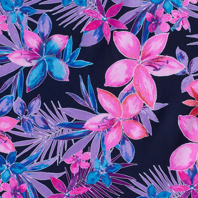 Tecido para fatos de banho Flores tropicais – azul-marinho/pink,  image number 6