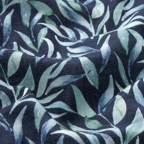 Musselina/ Tecido plissado duplo Folhas em aguarela Impressão Digital – azul-marinho, 