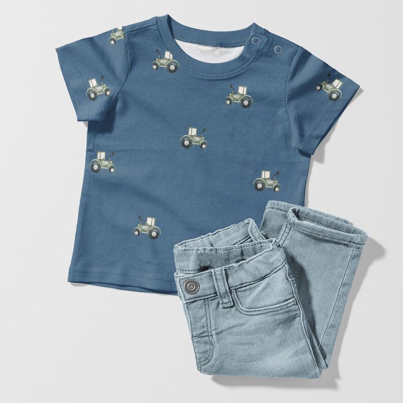 GOTS Jersey de algodão Trator Impressão Digital – azul ganga,  image number 6