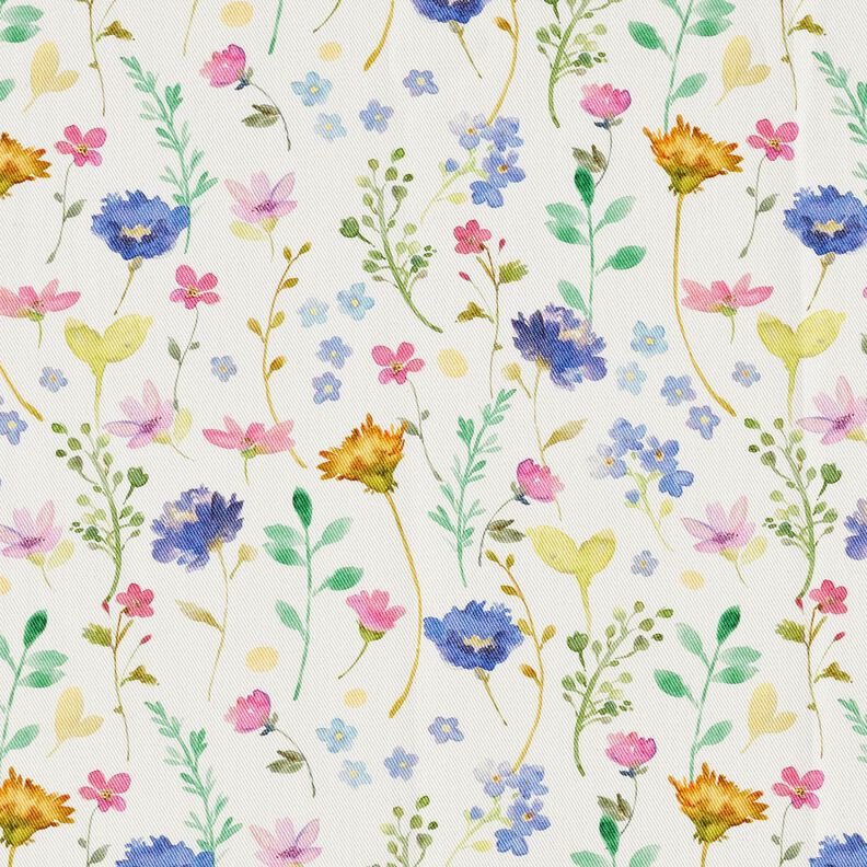 Tecido para decoração Sarja de algodão Flores dos prados – marfim/azul violeta,  image number 1
