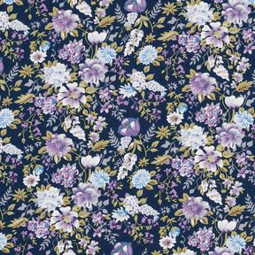 Popelina de algod&atilde;o Prado de flores rom&acirc;nticas &ndash; azul-marinho/lavanda, 