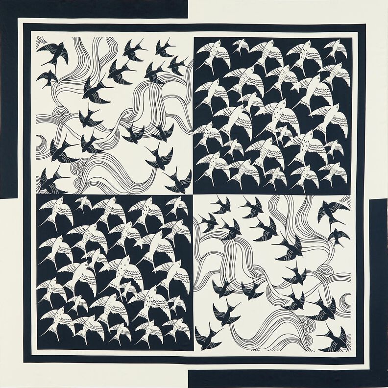 Painel de cetim Andorinhas | Katia Fabrics – antracite/creme,  image number 1