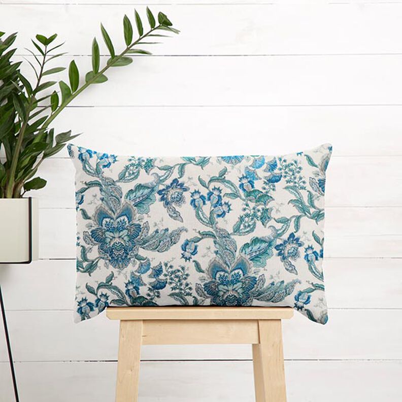 Tecido para decoração Lona Ornamentos florais orientais 280 cm – branco/azul,  image number 7