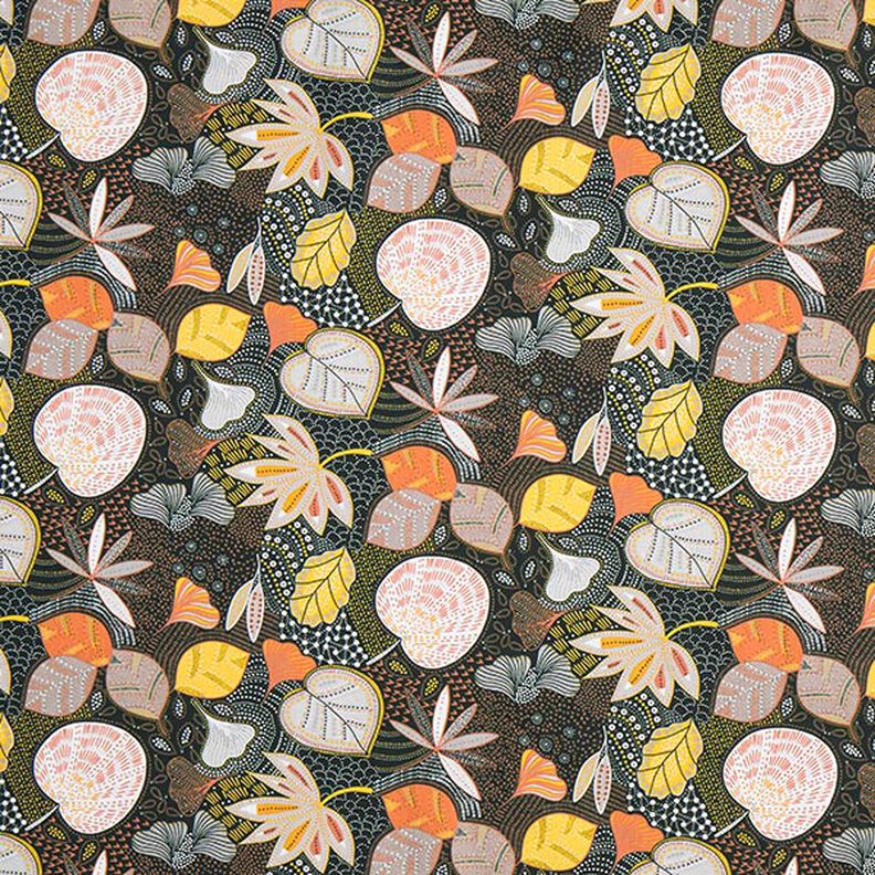 Tecido de algodão Cretone Folhas – preto/laranja,  image number 1
